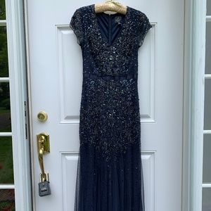 Navy Prom Dress with Hand Embroidered Gems
